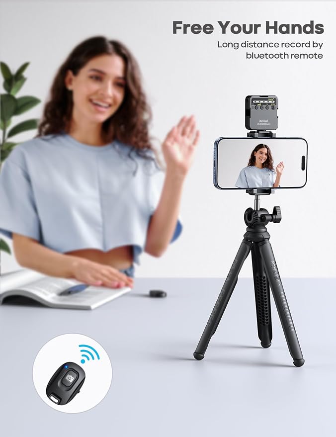 Lamicall Tripod for iPhone with Wireless Remote 8-Strand Aluminum Core | Flexible Silicone Legs, Heavy-Duty Phone Stand with 1/4'' Screw & Cold Shoe for iPhone Pocket 3/4 Samsung GoPro DSLR Camera