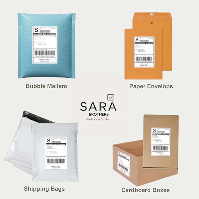 SARA Brothers 4x6 Direct Thermal Shipping Labels (Pack of 3000 Labels / 6 Fanfold Stacks), Commercial Grade, Waterproof, BPA-Free, Compatible with Rollo, Munbyn, Zebra