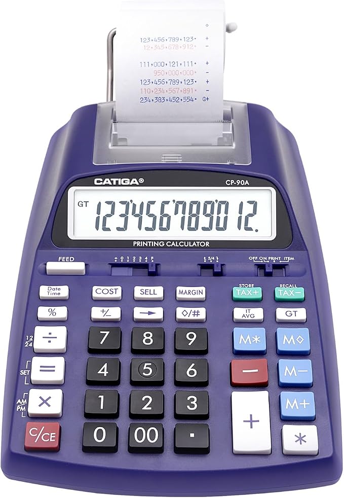 CATIGA Printing Calculator with Tape Print Out - 10 Key Adding Machine with Paper Roll, Desktop Electric Calculator for Accounting, Business, Finance, Home Office Use CP90A