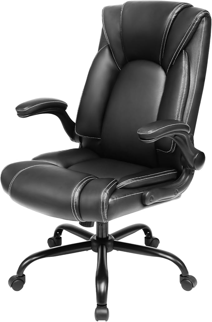 Flip-Up Arms Executive Office Chair, 300lbs, Hydrolysis-Resistant Leather | Flip-up arms, waterfall pads. 5-year durable leather. Sturdy BIFMA, 300lbs. Tilt relax, class 4 lift.