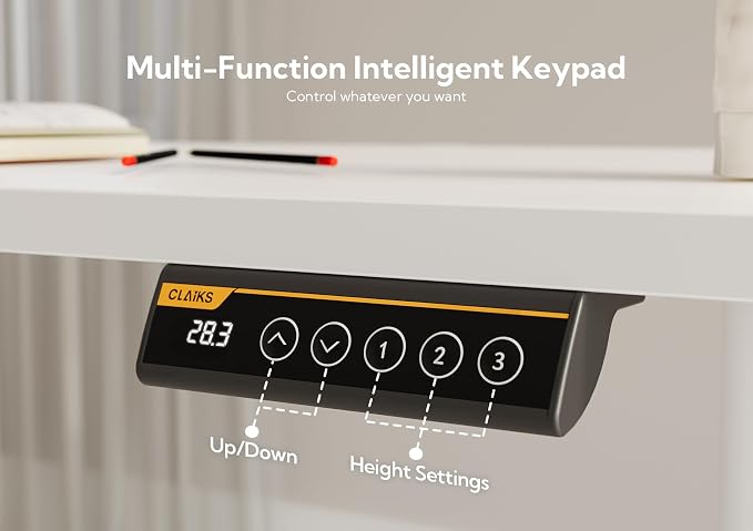 Claiks Electric Height Adjustable Standing Desk, 35x20 Inch, White | Smooth Height Adjustment, 3 Memory Presets, Cable Management Hub&Hook, Stable Steel Frame, 176lbs Capacity, Easy Assembly