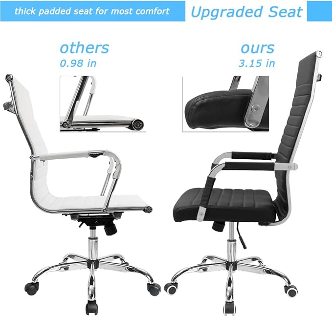 Furmax Ribbed Office Chair High Back PU Leather Executive Conference Chair Adjustable Swivel Chair with Arms, Black