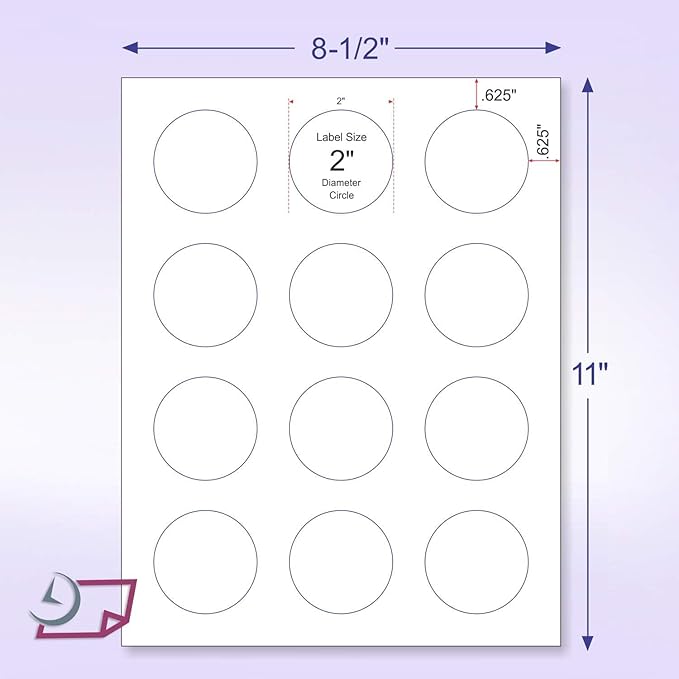 NextDayLabels 2" Round White Sticker Labels for Laser/Ink Jet Printers - to Print with Bleeds - 12 Per Page | 300 Labels