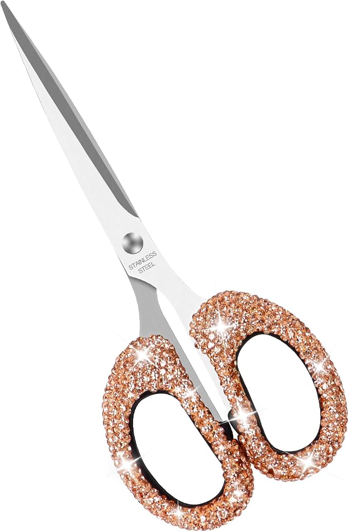 Koqye 6.3-Inch Rhinestone Scissors - Stainless Steel Cute Scissors for Office, Home & Crafting, Decorative Bling Handle Paper Cutting Tool (Champagne)