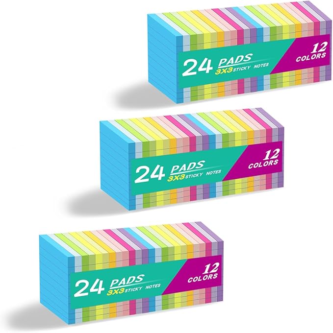 (72 Pack) Lined Sticky Notes 3x3 in,Notepads with Lines,Ruled Stickies Super Sticking Power,Office School Memo Note Pads Bright Colors,Post on Windows Doors,Recyclable,Easy to Write on