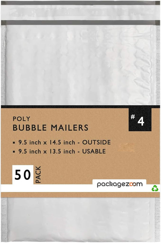 PackageZoom 50 Pcs Poly Bubble Mailers 9.5x14.5 Padded Envelopes #4 Shipping Envelopes 2.5 Mil