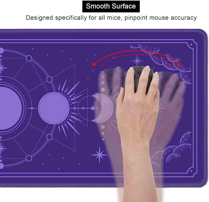 Kawaii Purple Large Gaming Mouse Pad, Moon Phase Magic Celestial Desk Mat Cute, Non-Slip Rubber Computer Mousepad, Laptop Desk Pad, 31.5x11.8 in