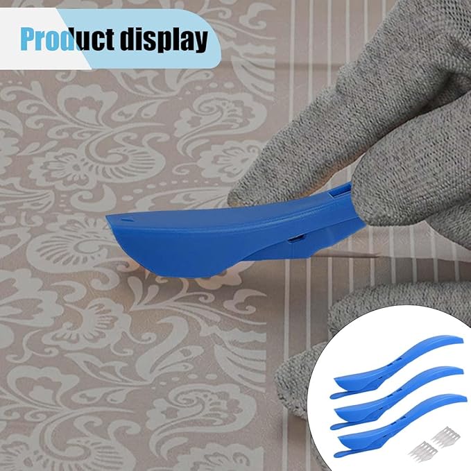 3PCS Wrapping Paper Cutter, Concealed Safety Sliding Cutter, Vinyl Gift Wrap Cutting Tool with Handle, Paper Cutter with Blades for Scrapbooking Christmas Wrap Roll Paper (Blue)