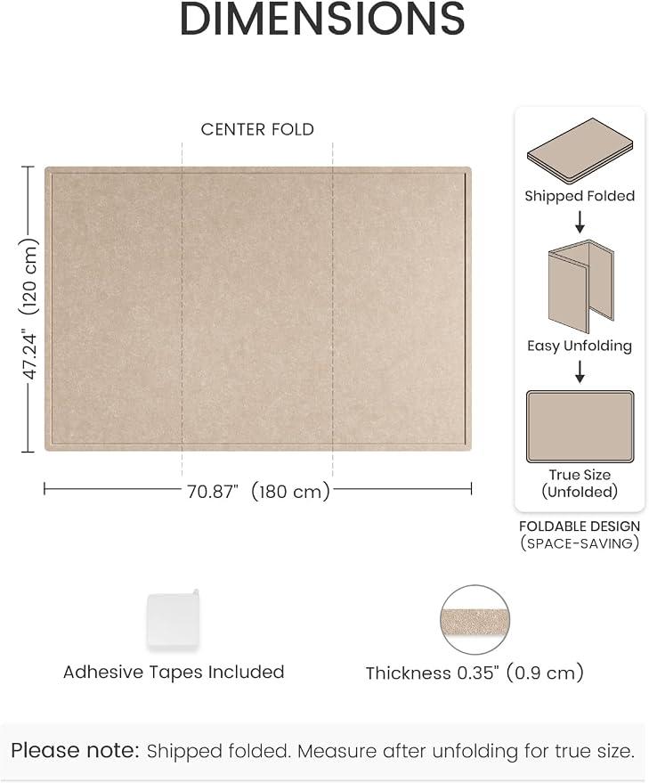 Fluxynara 70.8" x 47.2" Large Bulletin Board, Taupe | Cork Board Alternative with 48 Removable Adhesive Tabs, Foldable Felt Pin Board for Home, Office, Classroom & Dorm