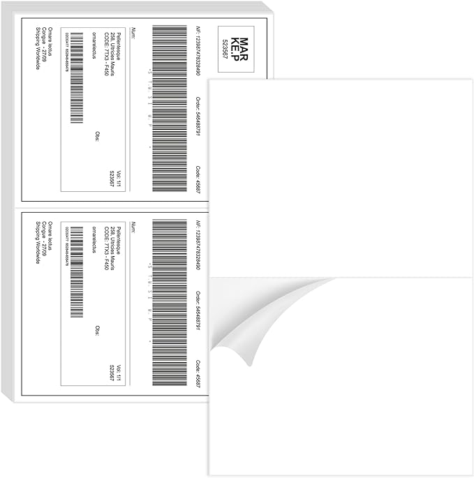 Half Sheet Shipping Labels - 10000 Counts, 8.5” x 5.5” Self Adhesive Shipping Label White Internet Mailing Labels 2 Per Page, Laser & Inkjet Printer Compatible [5000 Sheets 8.5” x 11”]