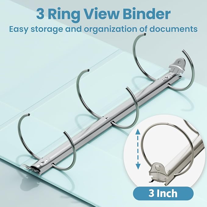 SUNEE 3 Ring Binder 3 Inch 2 Pack, Clear View Binder Three Ring PVC-Free (Fit 8.5x11 Inches) for School or Office Supplies, Blue