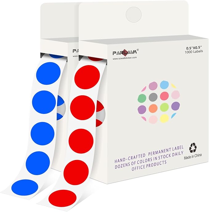 PARLAIM 1/2" Circle Dot Stickers 2 Rolls Pack 2000 Color Coded Labels for Home Commerce Business, Red + Blue