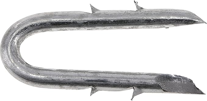 Galvanized Double Barbed Fence Staples 1-1/2" for Attaching Wire Fencing to Wood Fence Posts, Rust-Resistant, Safe for Treated Lumber, 5 Pound Box, 461865