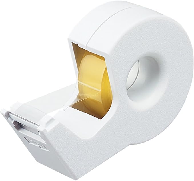 Kokuyo Portable Tape Dispenser, Hand Type Tape Roll Dispenser (Tape Included)，Smooth Blade, Perfect for Office Desktop and Art Scrapbooking, Japan Import (T-SM300W), White