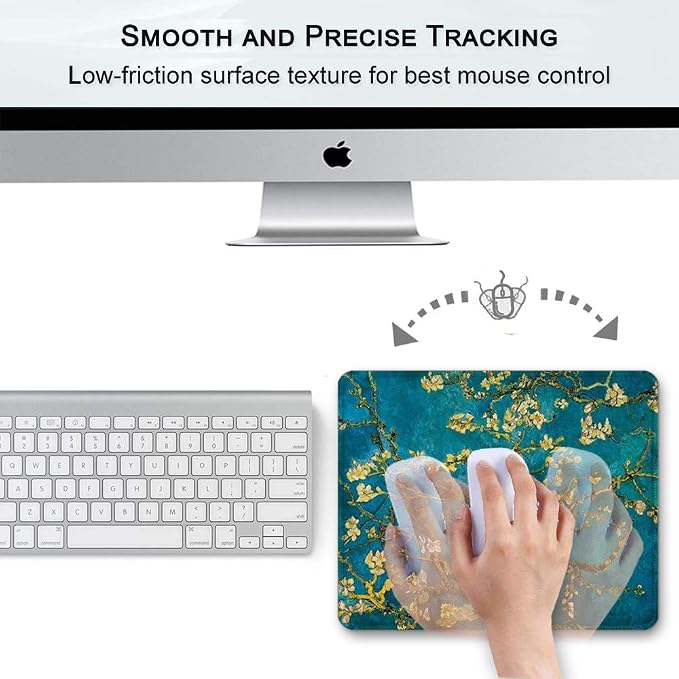 BOSOBO Mouse Pad, Art Design Blossoming Almond Tree Mouse Mat, Anti Slip Floral Mousepad for Desktop, Computer, PC and Laptops, Customized Mouse Pad for Office and Home, Rectangle 10.2 x 8.3 Inch