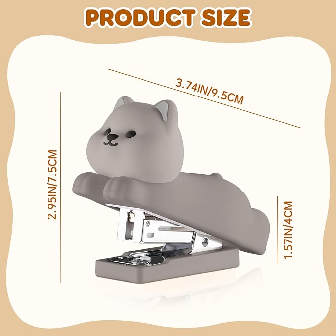 Honagu Mini Cute Animal Stapler with Staples, Cartoon Stereoscopic Silicone (PVC) Stapler for Kids, Labor-Saving Office Supplies for Students, Teachers, 1st Day of School Gifts for Kids(Gray Puppy)
