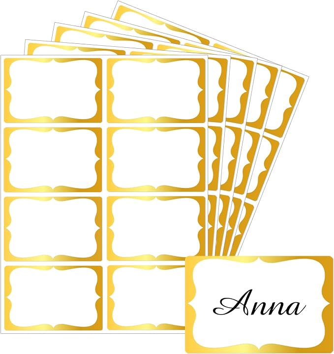 Starboling Name Tag Sticker,200 Pcs 3"x2" Gold Name Stickers Colorful Border Name Tag Labels,for Office,Meeting,School and Home