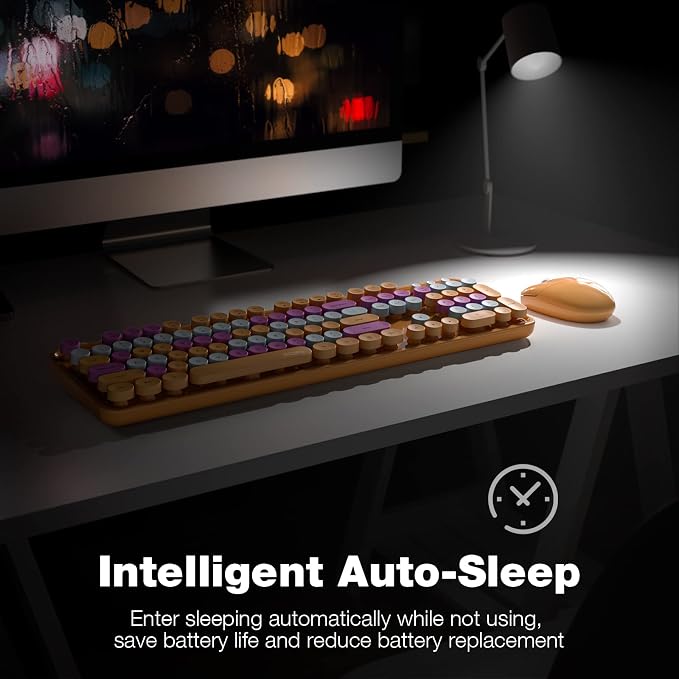 MOFII Wireless Keyboard and Mouse Combo, Retro Keyboard with Round Keycaps, 2.4GHz Dropout-Free Connection, Cute USB Mouse for PC/Laptop/Windows XP/7/8/10 (Orange-Colorful)