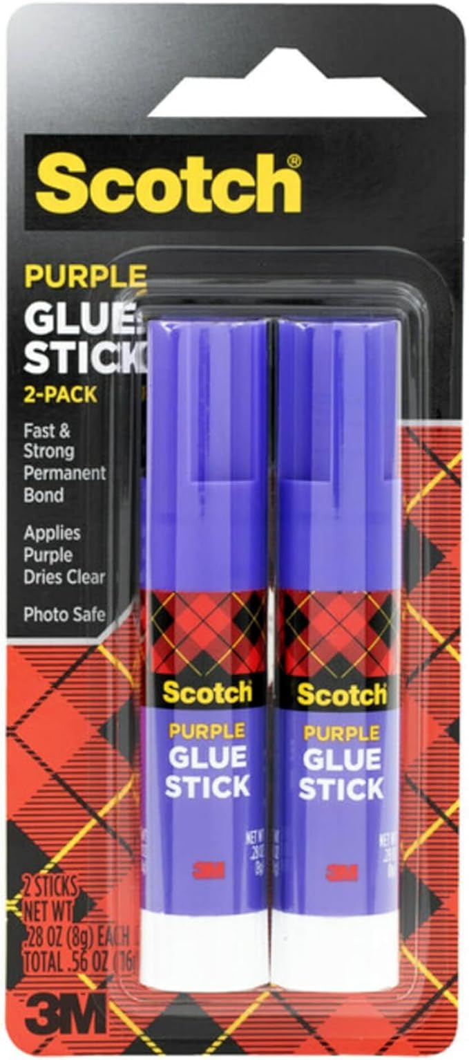 Scotch Purple Glue Stick 6108-2N – .28 Ounce, Acid-Free, Non-Toxic, Dries Clear, Ideal for Paper and Fabric Projects, 2-Pack