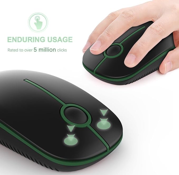 VssoPlor Wireless Mouse, 2.4G Slim Computer Laptop Mouse, Black and Green | Portable Mouse, Plug & Play USB Nano Receiver, Quiet Silent Optical Mice for Notebook, PC, Laptop, Computer, Windows, Mac