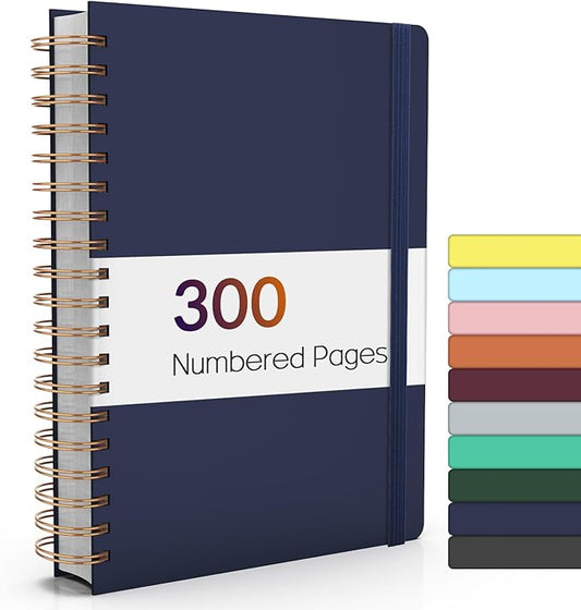 Forvencer Lined Spiral Journal Notebook with 300 Numbered Pages, B5 College Ruled Thick Journals for Writing with 100GSM Paper, Hardcover Notebooks with Contents for Work, School, Women, Men, Navy
