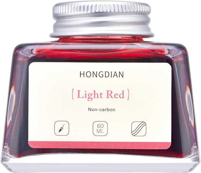 Hongdian Fountain Pen Bottled Ink Light Red Color, 60ml Non Carbon Inkwell Bottle, Artist Calligraphy Ink