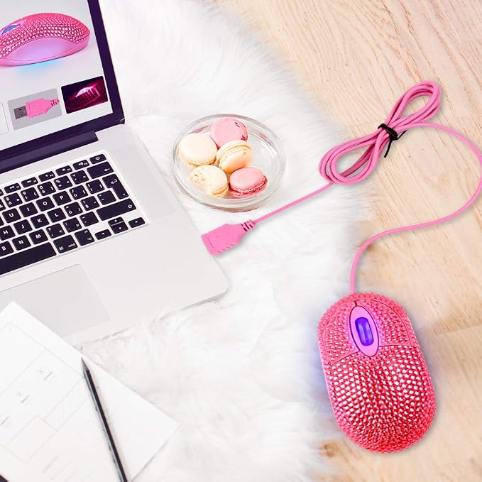 SOON GO Pink Mouse for Laptop Computer Mice with Crystal Bling Rhinestone Funny Personalized Gift for Kids and Teen Girl Birthday Kids Mouse fit for 6 7 8 9 10 Yr Old Girl