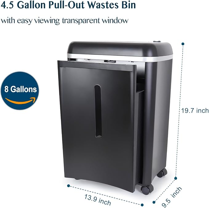 WOLVERINE SD9101 P-5 Super Micro Cut Shredder, 8-Sheet, 4.5Gal, 54dB, Black | P-5 Super Micro Cut | 2×12mm Particles | 8-Sheet/75g Paper | Cards+Staples+Clips | 54dB Quiet | 40Cr Steel Gears | 17L Bin