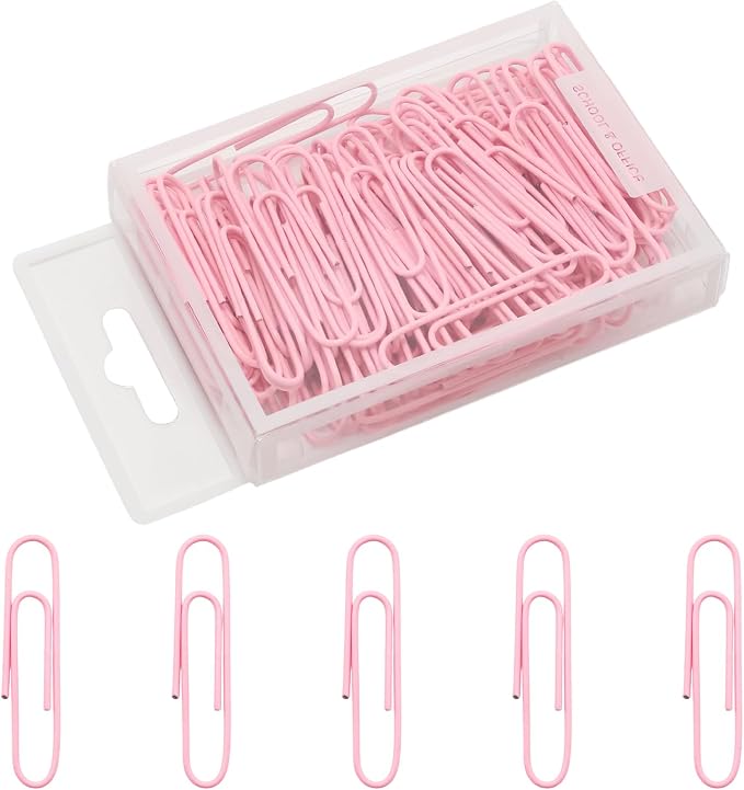 100 Pcs Pink Paper Clips, 2 Inch (50mm) Colorful Paperclips | Vinyl Coated, Colored Jumbo Paper Clips, Rust Proof, for Office, School, DIY, Bookmarks and Document Organization