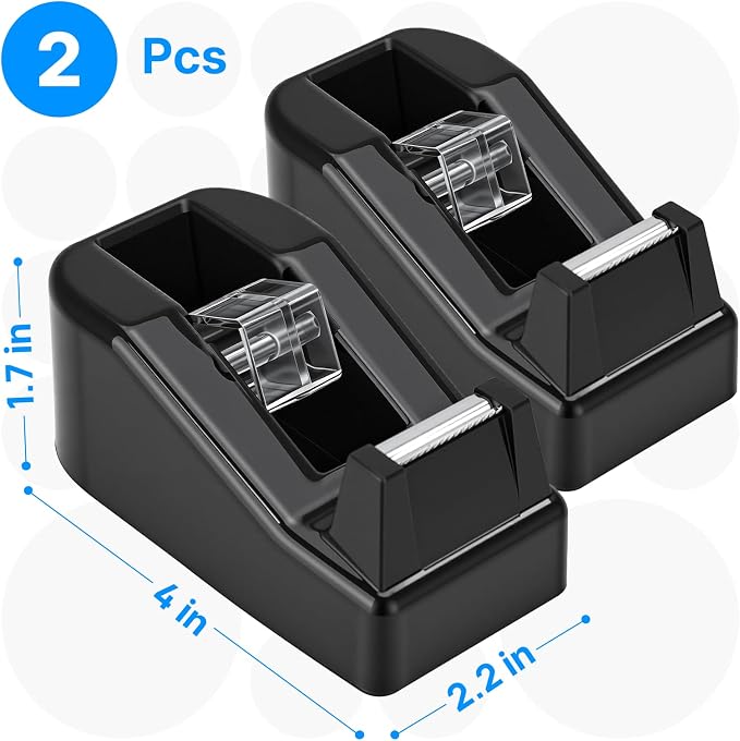 OWLKELA 2 Pcs Desktop Tape Dispenser, Black | 1.7 x 4 x 2.2 Inches Each, Non-Skid Base, Ideal for Office, Home and School
