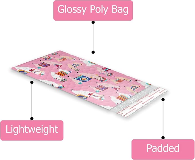 Pro Supply Global Llamas Designer Self-Seal Bubble Mailers Padded - 4"x8" (20 Pieces) - A Colorful Shipping Envelopes Bags for Small Items Packaging, Mailing, Gifts, Documents, Crafts and Accessories.