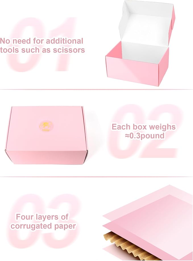 Shipping Boxes 9x6x4 Inch, Set of 30, Cute Pink Corrugated Cardboard Boxes, Mailer Packaging Boxes for Small Business Gift Literature Shipping