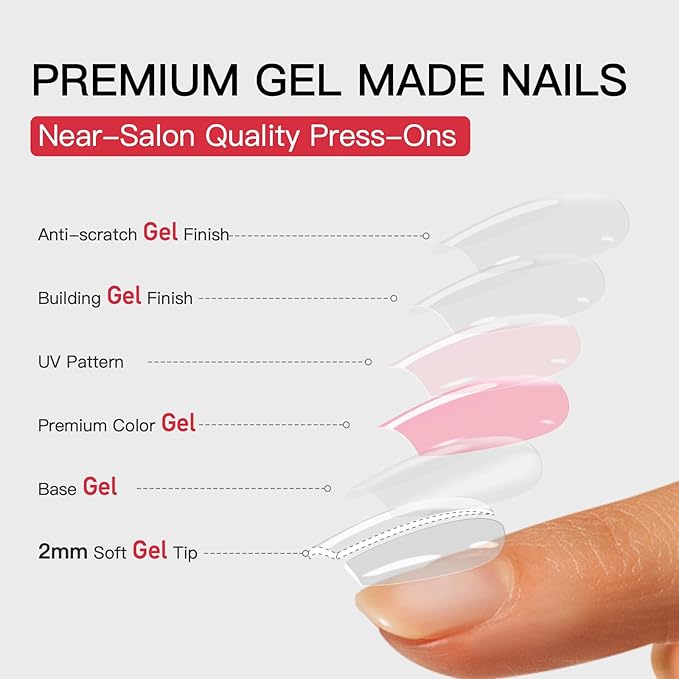 Curvlife Soft Gel Press on Nails, 30Pcs 15 Sizes Nail Tips, Bluish Violet Short Full Cover Design Reusable Fake Nails Kit with Glue and Adhesive Tabs