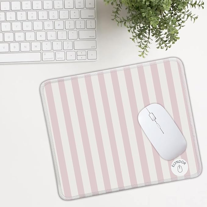 Mouse Pad for Desk with Stitched Edge, Premium Cute Washable Mouse Pads. Computer Mousepad with Non-Slip Rubber Base, Mousepads for Laptop, 9.25x7.75x0.12 inch (Pink Stripes)