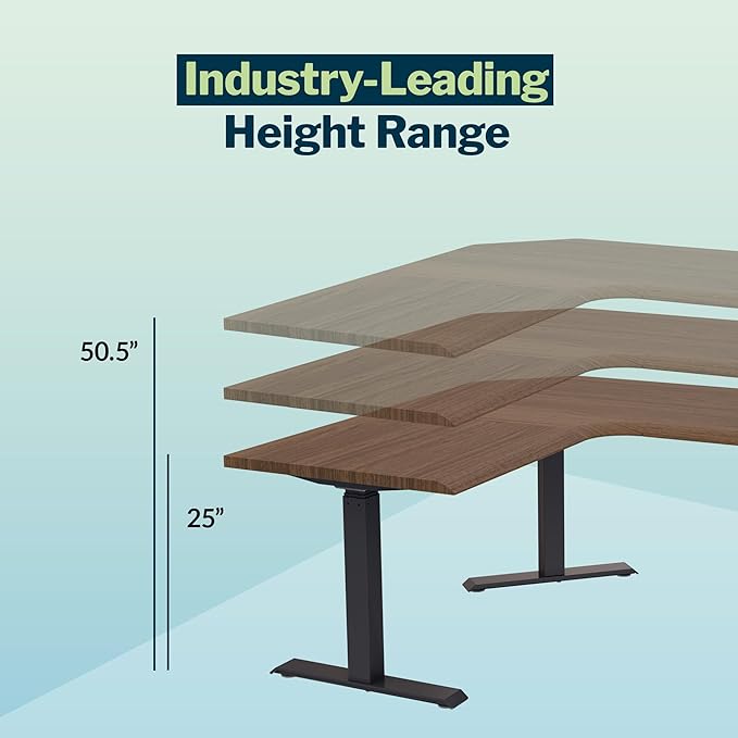 Vari ComfortEdge 60x60 L-Shape Electric Standing Desk – Height Adjustable Sit-Stand VariDesk for Corner Office with Reversible Left/Right Design - Walnut Top/Black Legs (Ships in 3 Boxes)