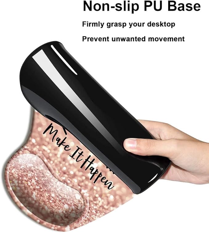 HOPONY Ergonomic Mouse Pad with Gel Wrist Rest Support, Gaming Mouse Pad with Lycra Cloth, Non-Slip PU Base for Computer, Laptop, Home, Office & Travel Hands Pain Relief Rose Gold