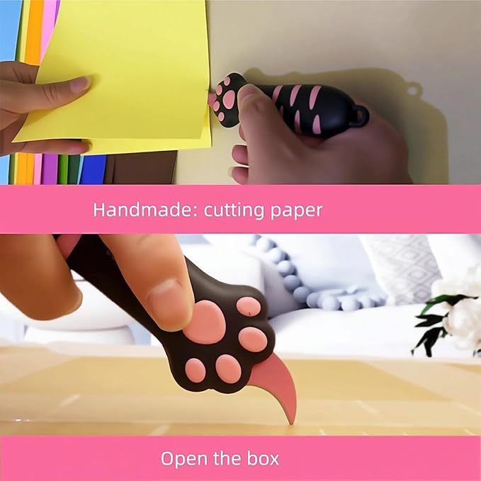 Cat Paw Box Cutter, 2026 New Retractable Cat Claw Knife Cute Cat Box Paper Cutter，Portable Cat Retractable Knife (Red)