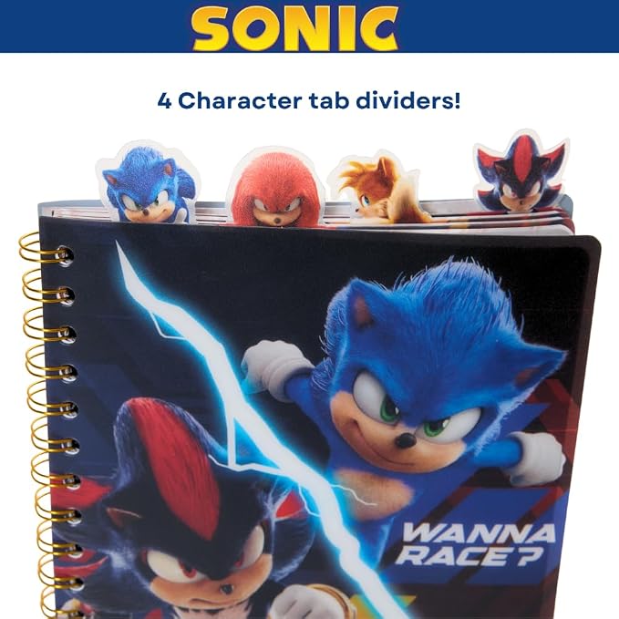 Sonic the Hedgehog Tab Journal Notebook for Kids, Spiral Bound, 96 Lined Pages, 8 x 7 inches