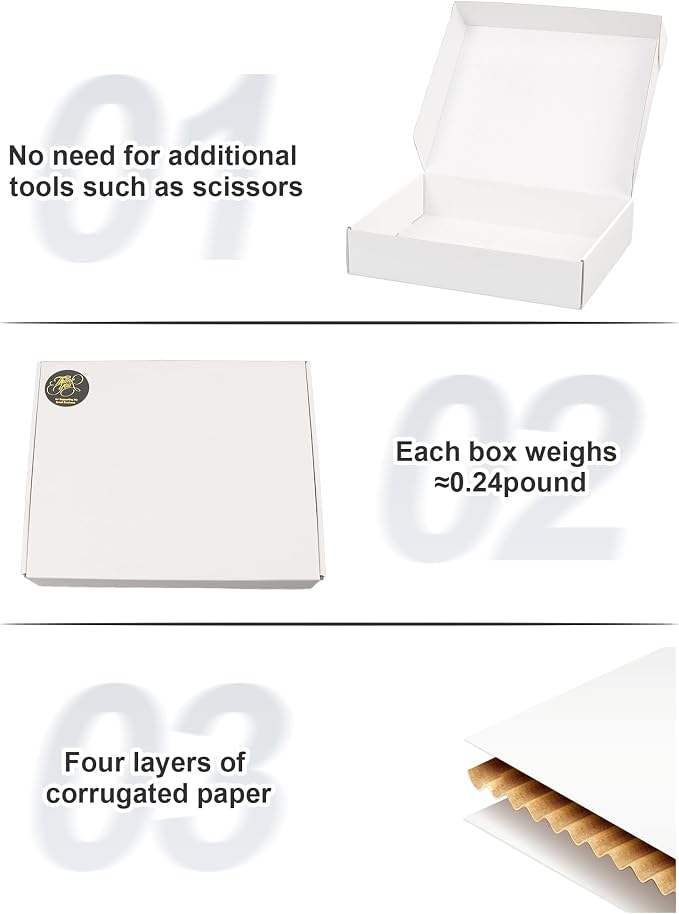 10x8x2 Inch Shipping Boxes, Set of 40, White Corrugated Cardboard Boxes, Mailer Packaging Boxes for Small Business Gift Literature Shipping