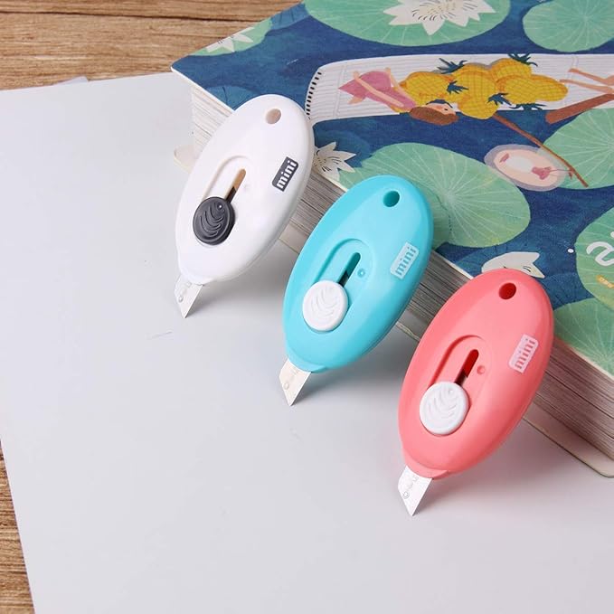 Mini Retractable Utility Knife Box Cutter Letter Opener, Alloy Steel Splicing Knife with Key Chain Hole-6pcs
