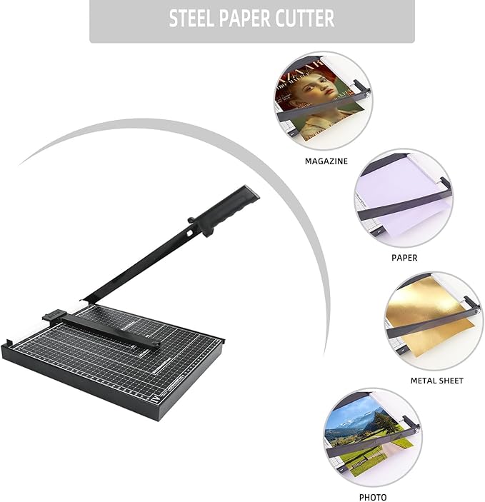 12" Guillotine Paper Cutter - 10 Sheet Capacity for Cardstock, Photos & Crafts | Heavy Duty Steel Base with Safety Guard | Ideal for Office, School or Home Use