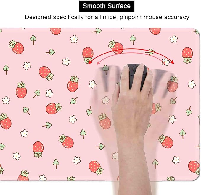 Pink Cute Desk Mat, Strawberries Mouse Pad XL, Aesthetic Hearts Desk Pad, Pastel Kawaii Deskmat, Laptop Office Gaming Computer Home Mice Mat Mousepad Stylish Office Gift, 31.5 X 11.8 Inch