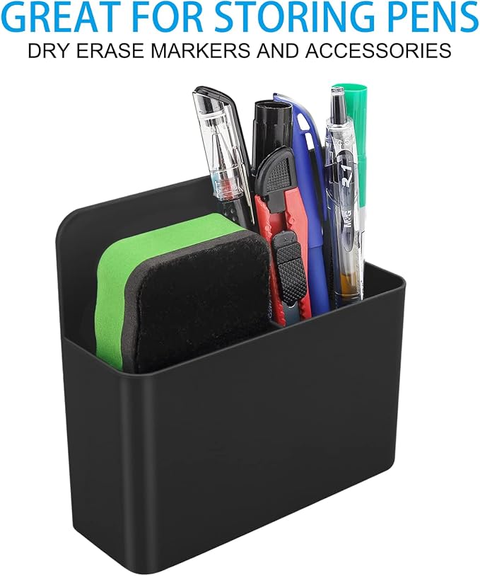 MoKo Magnetic Pen Holder, 2-Pack, Whiteboard Organizer, Black | Magnetic dry erase marker holder has two adjustable compartments and an ABS body for whiteboards and refrigerators.