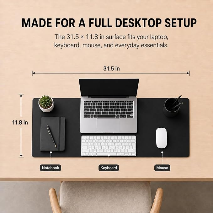 KTRIO Large Gaming Mouse Pad Desk Mat for Gamer, 31.5" x 11.8", Black PU | Extended Size Design, Premium PU Leather Surface, Non-Slip, Durable Construction, Water-Resistant Surface
