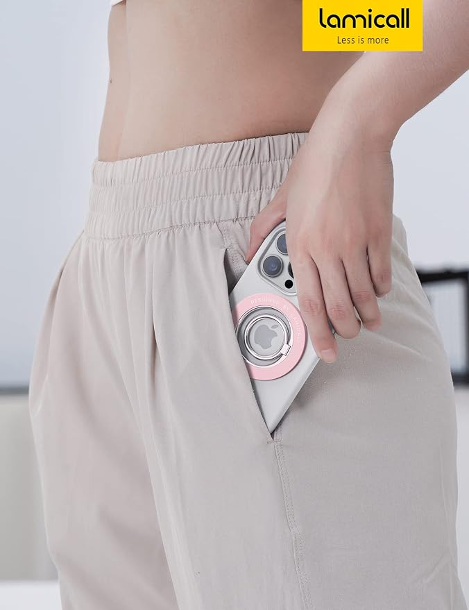Lamicall Magnetic Phone Grip for MagSafe Accessories, Strong Magnet Ring | 360° Rotation, 1s Snap Finger Hand Holder, Stand Kickstand for iPhone 17 16 15 14 13 12 Pro Max Air, Pink Mag Safe Decor