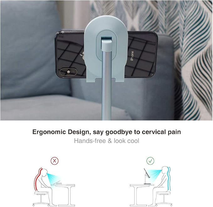 Bright Stone Phone Stand for Desk, Adjustable Cell Phone Holder for Desk, Compatible with 4"-12.9" Phones/Tablet/iPhone/iPad/Switch (Blue)