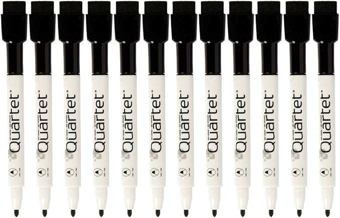 Quartet Dry Erase Markers, Whiteboard Markers, Fine Tip, ReWritables, Mini, Magnetic, Black, 12 Pack (48170)
