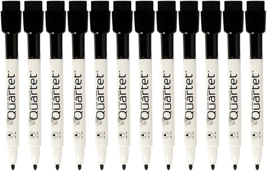 Quartet Dry Erase Markers, Whiteboard Markers, Fine Tip, ReWritables, Mini, Magnetic, Black, 12 Pack (48170)