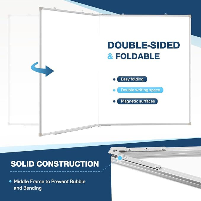 Double-Sided White Board Dry Erase Magnetic Whiteboard Wall 72x40 Foldable | Smooth Write & Clean, Durable 11-Layer, Aluminum Frame, Easy Wall Mount & Hanging, Full Kit for Home, Office, School