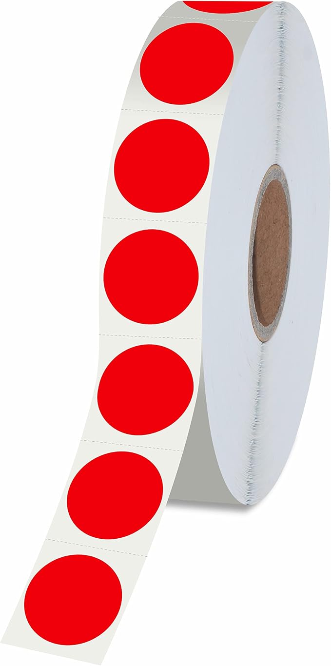 1500 PCS Round Red Color Code Dot Stickers, Permanent Inventory Labels with Perforation Line in a Roll for Office, Retail, Home, Classroom, Warehouse(1/2” in Diameter)